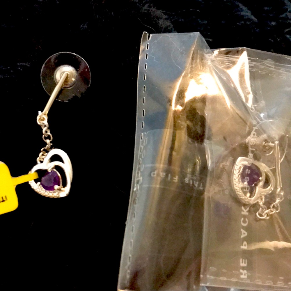 Lusaka Amethyst Sterling Silver Heart Earrings.